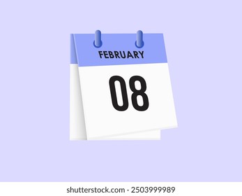 8. Februar - Kalender und Zeitplaner. Erinnerung an das Symbol des Tageskalenders. Vektorgrafik.