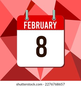 February 8, calendar vector illustration, isoleted on colorful monochromatic triangles background.