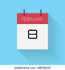 February 8, Daily calendar icon, Date and time, day, month, Holiday, Flat designed Vector Illustration