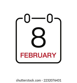 8. Februar Datum auf dem Kalender, Vektorlinie Strich Symbol für die Benutzeroberfläche. Kalender mit Datum, Vektorgrafik.