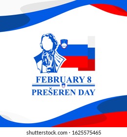 February 8, Happy Prešeren Day Vector Illustration. Suitable for greeting card, poster and banner. 