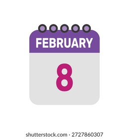8. Februar Icon Vektor beginnt mit bunten Kalenderseite