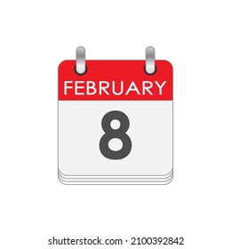 February 8. A leaf of the flip calendar with the date of February 8. Flat style.
