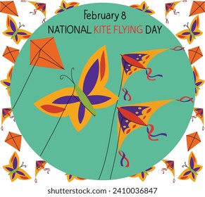 february 8 is national kite flying day  vector illustration
