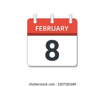 February, 8th calendar icon vector, concept of schedule, business and tasks
