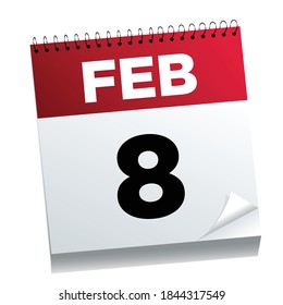 February 8th on a calendar page - illustrated. 