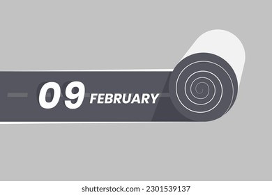 Icono del calendario del 9 de febrero rodando dentro de la carretera. Ilustrador vectorial de icono 9 de febrero de mes de fecha.