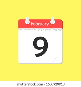 February 9 - Calendar Icon - Vector Illustration on a Yellow Background Design.