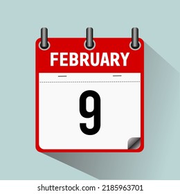 February 9, calendar icon vector illustration, isolated on light blue background.