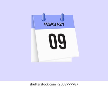 February 9 - calendar and Time planner. Daily Calendar Icon reminder. Vector Illustration.