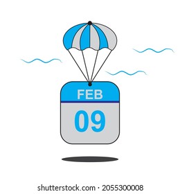 February 9 date of month calender icon with balloon in the air vector eps 10 template element