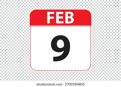 Kalendersymbol für den 9. Februar. einfaches und modernes Kalendersymbol auf weißem Hintergrund.