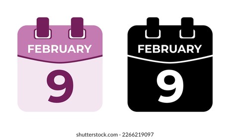 February 9 flat daily spiral calendar icon date vector image in matching color scheme. Suitable and perfect for design material, such as event or reminder. The best editable graphic resources.