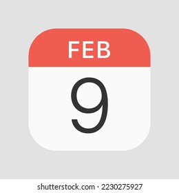 Icono del 9 de febrero aislado en el fondo. Símbolo de calendario moderno, simple, vector, icono para el diseño de sitios web, aplicación móvil, ui. Ilustración vectorial