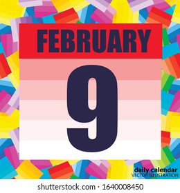 February 9 icon. For planning important day. Banner for holidays and special days. February ninth. Illustration.