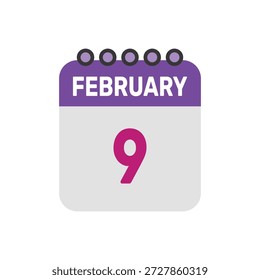 9. Februar Icon Vektor beginnt mit bunten Kalenderseite