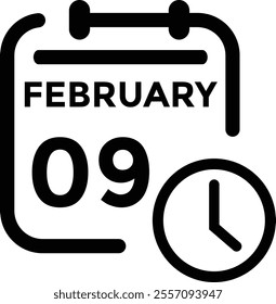 February 9 on calendar icon vector. Calendar vector icon. Deadline. Date. 
