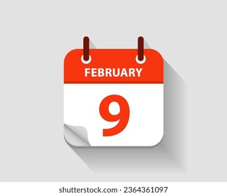 February 9. Vector flat daily calendar icon. Date and time, day, month. Year. Vector illustration
