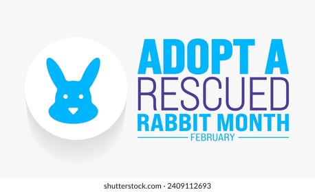 Febrero es la plantilla de fondo Adoptar un mes de conejo rescatado. Concepto de vacaciones. plantilla de diseño de fondo, cartel, cartel, tarjeta y afiche.