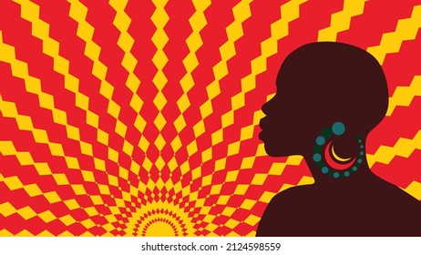 February African-Americans Black History Month. Juneteenth Independence Day background with people silhouette on colorful splash of abstract geometry rays in national colors.