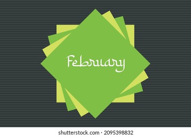 February Arabic style typography text on green square shape vector illustration. Calendar concept. Black seamless texture background