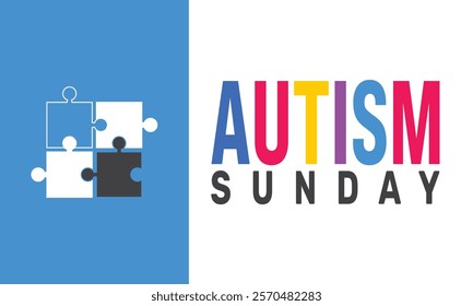 February is Autism sunday colorful Puzzle background template. Perfect for banners, cards, posters, and social media .Vector design with text inscription and classic color for a professional look