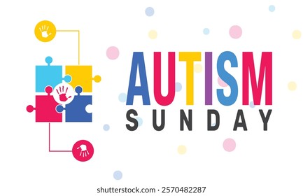 February is Autism sunday colorful Puzzle background template. Perfect for banners, cards, posters, and social media .Vector design with text inscription and classic color for a professional look