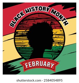 February Black History Month celebration concept. African person in Pan African color silhouette. Flat vector modern illustration 