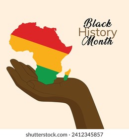 February Black History Month.  Vector template with black person hand hold Map design concept. Use for social media post, Poster, card, banner, background, illustration. Vector EPS10 illustration.