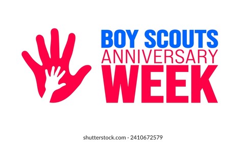 Febrero es la plantilla de fondo de la semana del aniversario de Boy Scouts. Concepto de vacaciones. plantilla de diseño de fondo, pancarta, carteles, tarjetas y afiches con inscripción de texto y color estándar. vector