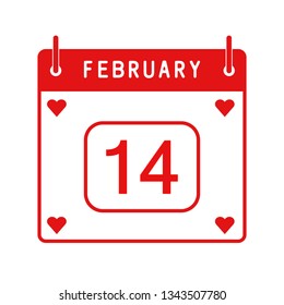 February calendar 14th. Calendar flat icon isolated on white background. .Valentines day.Love.Vector illustration.