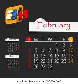 February: Calendar for 2018 year, editable template poster and calendar design, vector illustration...