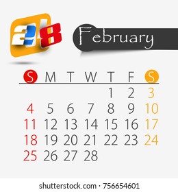 February: Calendar for 2018 year, editable template poster and calendar design, vector illustration...