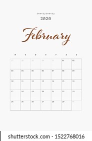 FEBRUARY - Calendar 2020 Design, Daily Planner 2020 Year. Vector Set 13 Pages. Printable Diary Planner 2020.