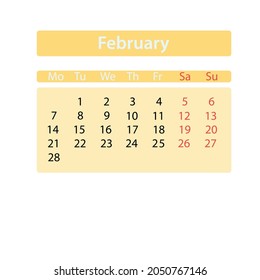 February calendar 2022.new year concept.vector design Eps