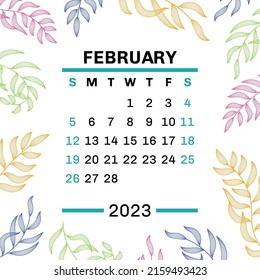 February Calendar 2023 Leaves Vector Leaf Stock Vector (Royalty Free ...