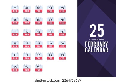 Paquete de iconos Plano de calendario de febrero. ilustración vectorial.