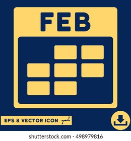 February Calendar Grid icon. Vector EPS illustration style is flat iconic symbol, yellow color.