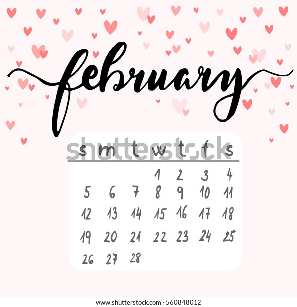 February Calendar Hearts Vector Illustration Stock Vector (Royalty Free