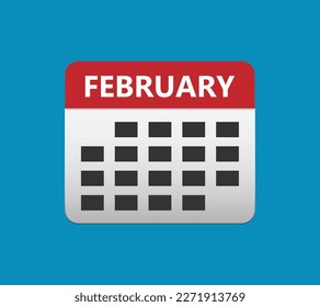 February calendar icon. February calendar Date Month icon. Isolated on blue background