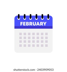 February calendar icon. Flat, blue, calendar with month February, wall calendar icon. Vector icon