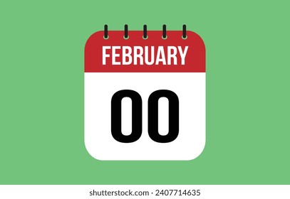 February calendar icon. Green calendar vector for February weekdays. Calendar page design on isolated background