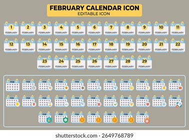 Iconos de calendario de febrero con diseño de Vector editable para recordatorios de horarios y planificación de eventos