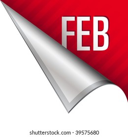 February calendar month icon on vector peeled corner tab suitable for use in print, on websites, or in advertising materials.