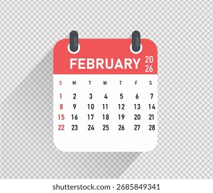 February Calendar Month vector illustration 2026