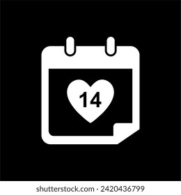 Calendario de febrero con icono de nota. ilustración vectorial de día valentino. fondo negro