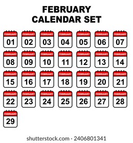 february calendar set icon full numeral days editable vector
