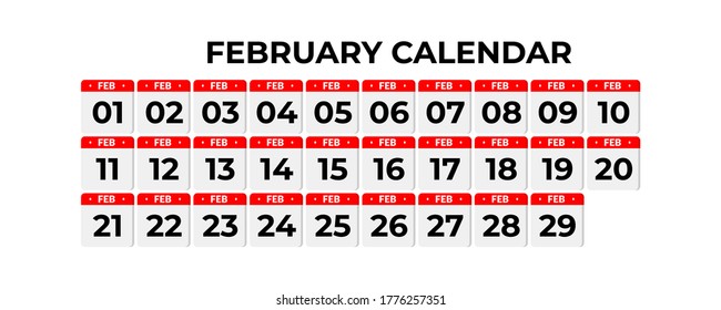 Calendario de febrero, icono de juego de calendario con sombra