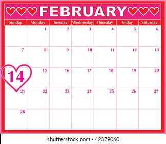 A February calendar showing the 14th prominently