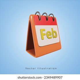 Signo de calendario de febrero en ilustración vectorial 3d